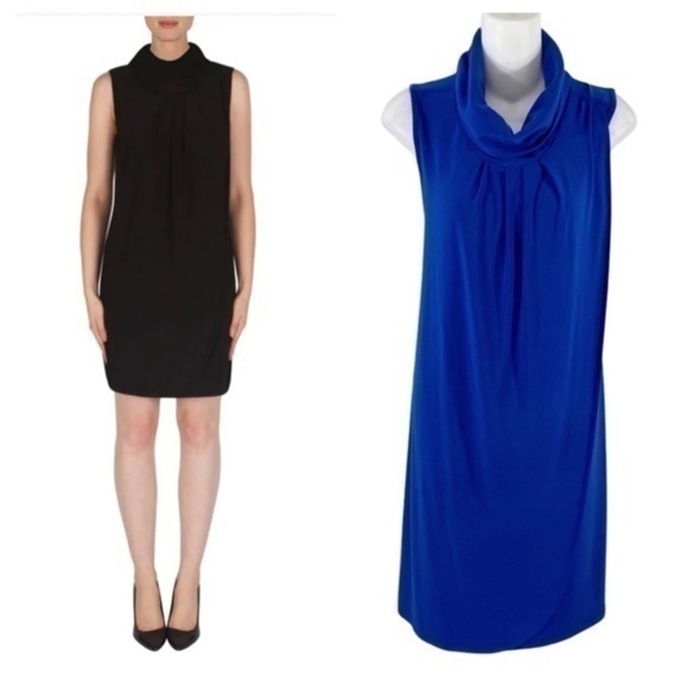 Joseph Ribkoff Blue Cowl Neck Sleeveless Jersey Stretch Tunic Dress 6 AC10